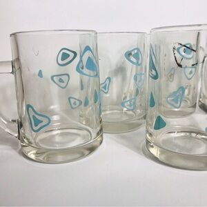 5 Federal Amoeba Boomerang Glass Mugs - set of 5